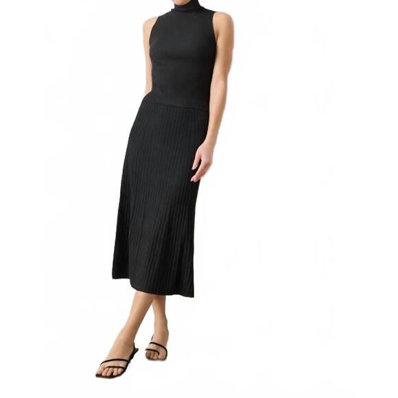 NEW LILLA P straight rib midi skirt in black